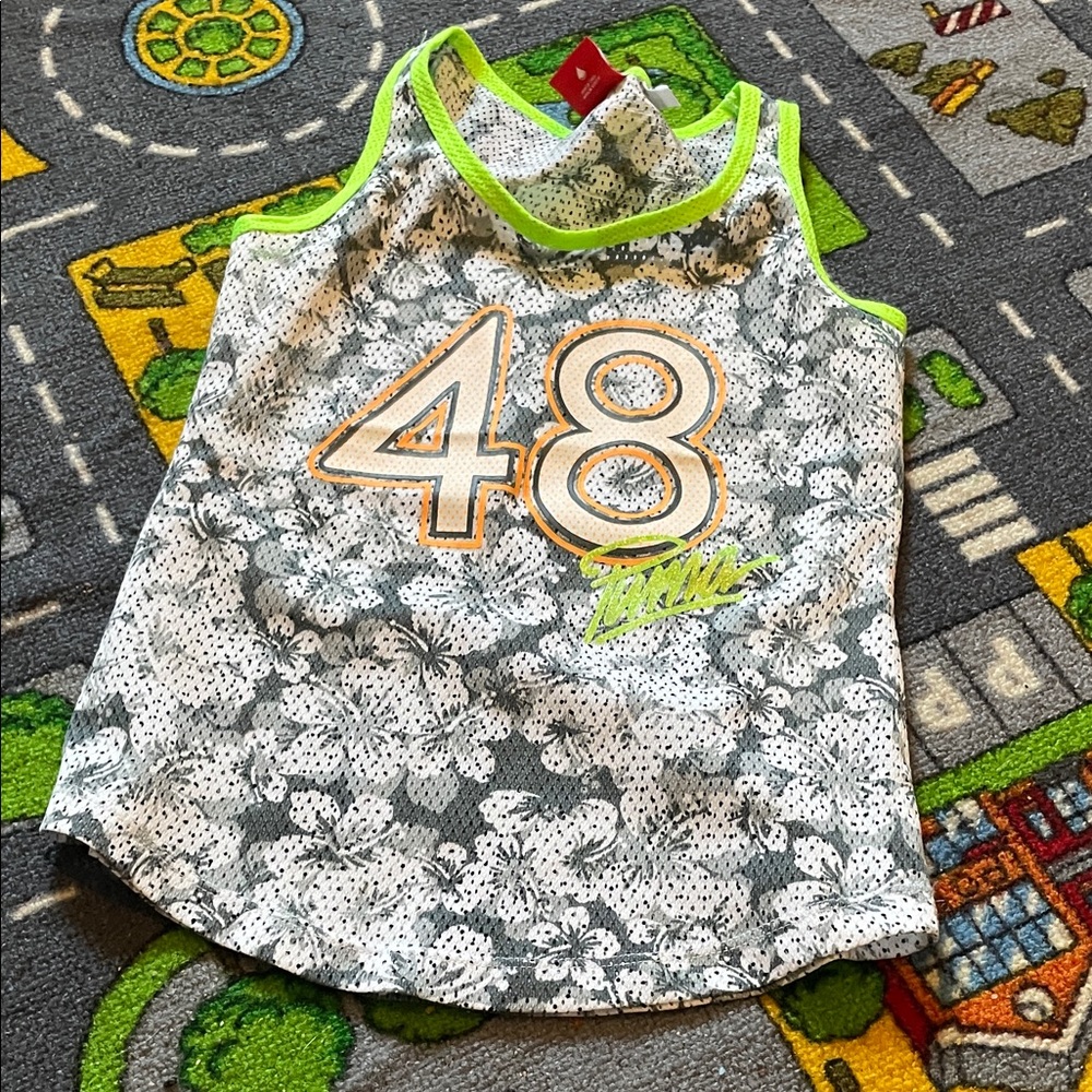 Puma Gray Floral Mesh Tank Top with Neon Green Trim and 48 Graphic